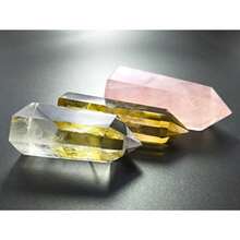 Set Of 3 Healing Crystal Wands Of Rose Quartz Clear Quartz And Yellow Quartz Pointed And Faceted For Healing Reiki Chakra Meditation Therapy Decor