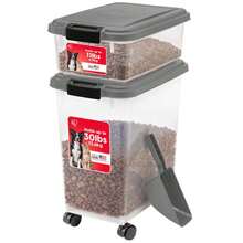 Sealed Double-Layer Pet Food Storage Container With Wheels & Scoop, Stackable Moisture-Proof Dog Cat Food Bin, Christmas Gift For Pets - Màu xám đen - Xem 1