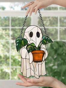 1pc Cute Ghost And Plant Decoration, 3mm Thickness Acrylic, Colorful Anti-Shatter Window Decoration, Horror Home Decoration, Halloween Window Decoration, Ghost Themed Party Decoration, And Dreamy Style Home Decoration. Haunted House Aesthetic, Suitable For Home, Bedroom, Living Room, Wall Decoration, Christmas Decorations - Multicolor - View 7