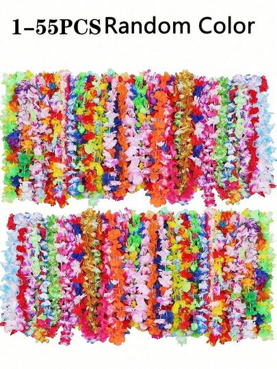 1/6/10/20/30/40/50/55Pcs Hawaiian Leis Necklace, Hawaii Garland Necklace, Tropical Hawaii Flower Theme Party Favors, Tropical Hibiscus Flowers For Summer Pool Parties And Hawaii Theme Parties, Summer Decor, Party Decor, And Supplies, Holiday Wedding Beach Birthday Decorations, Hawaiian Leis Party Supplies (Random Color)