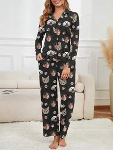 Printstory Custom Women's Pajama Set, Can Print Any Pattern, A Personalized Gift, Perfect For Family, Friends, And Holiday Gatherings - Black - View 4