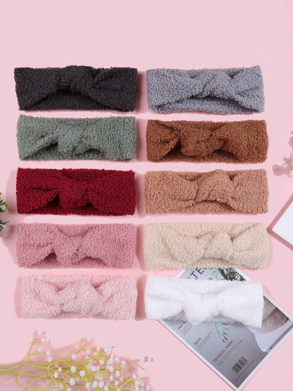 8 piezas Diademas anchas de invierno cálidas de color caramelo, diademas con lazo para niños, scrunchies de pelo lindos para niñas en días festivos, accesorios de pelo para bebés, esenciales para la ducha