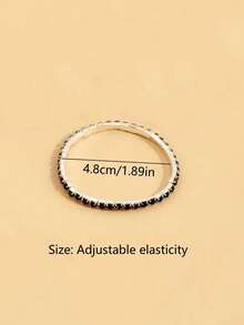 5 Sparkling Rhinestone Elastic Bracelets, Suitable For Gift Giving Jewelry, Ladies' Party And Dinner Themed Bracelet Set - 黑色 - 查看 4