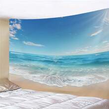 1 pièce Toile de fond décorative pour la maison, la chambre, le salon, le bureau, avec motif plage et ciel. Livré avec un kit d'installation