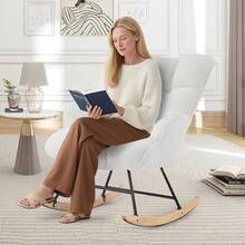 Schaukelstuhl, Stillsessel Schaukelsessel, Teddystoff Gepolsterter Schwingsessel Lesesessel Relaxstuhl Sessel mit Holzkufen, Armlehne, für Wohnzimmer, Schlafzimmer, Babyzimmer, Grau