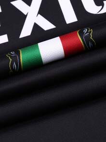 SURUIDA 2 Pcs Mexican Boy Soccer Jersey, Youth Casual Football Uniform, V-Neck Digital Printing Style T-Shirt Set, Suitable For Outdoor Sports, Team Match, Training, Stage Performance, Daily Wear In Summer, Short Sleeve - 黑色 - 查看 7