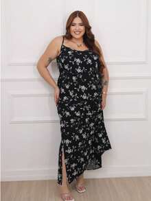Women's Plus Size Printed Long Dress - 黑色 - 查看 3