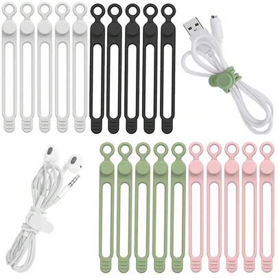 Attaches de câble en silicone réutilisables, sangles organisatrices élastiques de câbles en couleurs assorties, convenant pour les écouteurs, les chargeurs, les souris, les câbles audio, les câbles de données USB, la gestion des câbles de voyage (couleurs assorties)