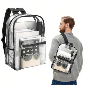 Heavy-Duty High Quality PVC Transparent Backpack - Large Capacity Clear See-Through Bag With Adjustable Straps & Multiple Compartments, Reinforced Padded Design For Commuting, Sports, Travel, Travel Backpack, Gift For Mother's Day
