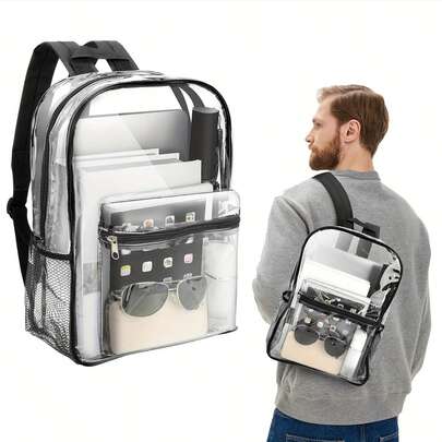 Heavy-Duty High Quality PVC Transparent Backpack - Large Capacity Clear See-Through Bag With Adjustable Straps & Multiple Compartments, Reinforced Padded Design For Commuting, Sports, Travel, Travel Backpack, Gift For Mother's Day