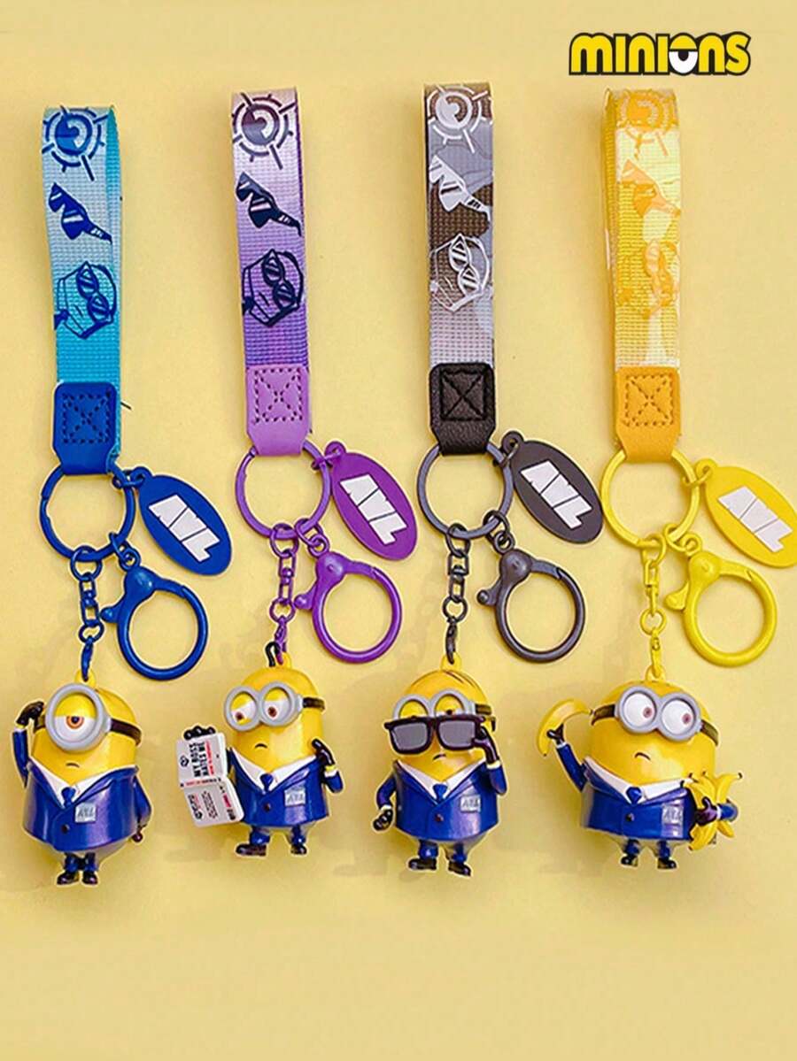 1pc Minions Cartoon Keychain Pendant, Fashionable Metal Hanging Decoration Suitable For Keys, School Stationery, Bags And Other Hanging Accessories