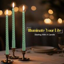 Tobeape Sage Green Twisted Taper Candles Set Of 12, 10 Inch Tall Unscented Dripless, Smokeless Tapered Candlestick Wedding Home Décor Dinner's Day- 8 Hour Long Burning - màu xanh lá - Xem 6
