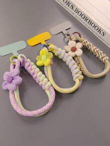 Cordón para teléfono con diseño floral, cuerda trenzada corta para muñeca, durable y adecuado para exteriores, viajes y senderismo en verano