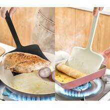 1 pieza Espátula antiadherente resistente al calor hasta 230°C, de material de silicona con superficie antiadherente y diseño de boca ancha, adecuada para voltear panqueques, huevos, pescado, pizza y a la parrilla, compatible con sartenes y parrillas, herramienta de cocina fácil de limpiar para uso profesional y doméstico, mango ergonómico, construcción resistente, herramienta multifuncional, accesorio de cocina