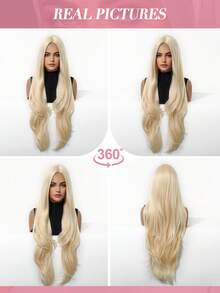 Blonde 32 Inch Long Straight Hair Wigs Curly Wave Wig No Lace Front Synthetic Heat Resistant Wigs For Women Girls For Daily Party Halloween Use Fashion Hair Wigs Perfect Festivals Gifts For Ladies - Vàng - Xem 8