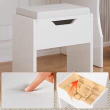 Devoko Dressing Table With Stool, 90 X 40 Cm Vanity Unit With Large Mirror, 2 Drawers, Modern Dressing Table, White - White - View 4