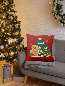 1 pièce Housse de coussin décorative de Noël, avec flocons de neige de Noël et autres éléments de Noël, convient pour la chambre, la chambre à coucher, les fêtes, la décoration de fête (sans insert de coussin, impression unilatérale)