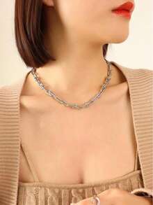 Necklace And Bracelet Set With Chain Links, 18k Gold Plated And 925 Silver - 銀色 - 查看 8