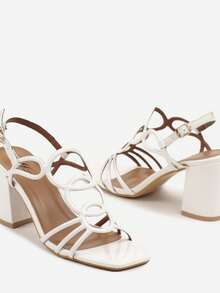 女士系带粗跟凉鞋 - 夏季派对鞋 - 白色 - 查看 6