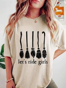 Unisex Let's Ride Girls Witches Broomstick T-Shirt - White - View 1