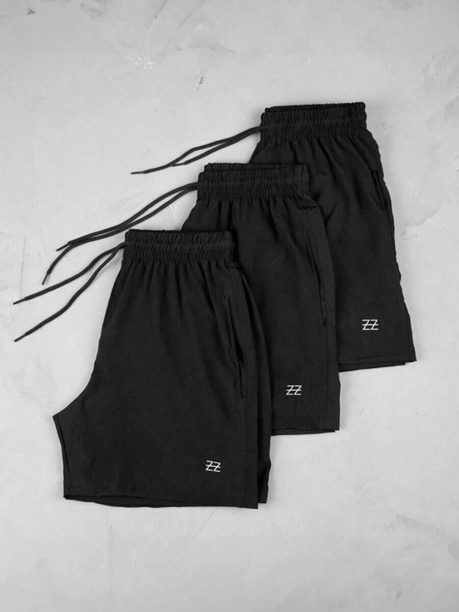 Men's 3-Piece Bermuda Shorts Gym Workout Beach Running - màu đen - Xem 1