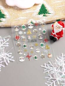 5D Goldene Weihnachts-Nagelkunst-Aufkleber, Geprägte Winterkristallkugel-Nageldekore, Schneemann, Schneeflocken, Weihnachtsbaum, Weihnachts-Nageldesigns, Maniküre-Accessoires, Weihnachts-Nagelaufkleber für Nagelkunstdekorationen