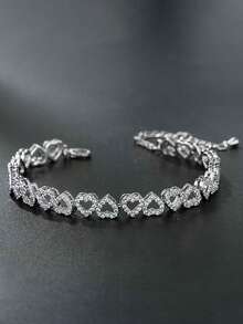 1pc Luxury Heart-Shaped Cubic Zirconia Chain Bracelet, Women's Gold-Plated Bracelet, Suitable For Party, Birthday, Travel Wear, Can Be Given As A Gift To Girlfriend, Friend Or Wife - Bracelet - View 6