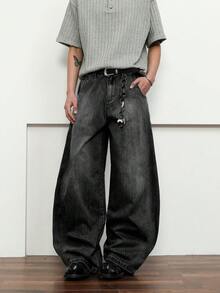 1 Stück Herren Loose Fit Lässig Weite Bein Jeans, einfach und vielseitig (ohne Gürtel oder Accessoires), Grunge