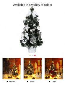 1 pièce Sapin de Noël de 40 cm, petit sapin de Noël artificiel avec 30 lumières à guirlande électrique, sapin de Noël de table avec pommes de pin et boules de Noël comme ornements pour les décorations de Noël et du Nouvel An