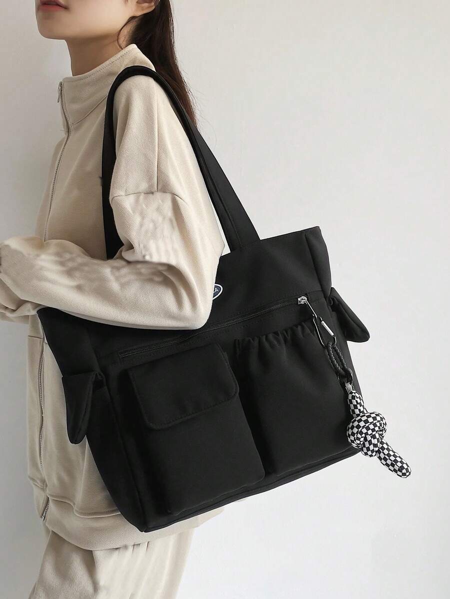 Waterproof Shoulder Bag With Multiple Pockets And Pendant, Large Capacity, Suitable For Daily Commute And Campus Style, Casual And Versatile Tote Bag For Women