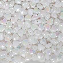 120pcs 0.8 * 1cm Acrylic Pearl Rainbow Light AB Color Heart-Shaped Main Beads, DIY Bead Jewelry Making Mixed Color Bead Spacing Beads Decorative Beads Jewelry Accessories Beads Pink White Blue Can Be Used As Couple Bracelets, Small Gifts