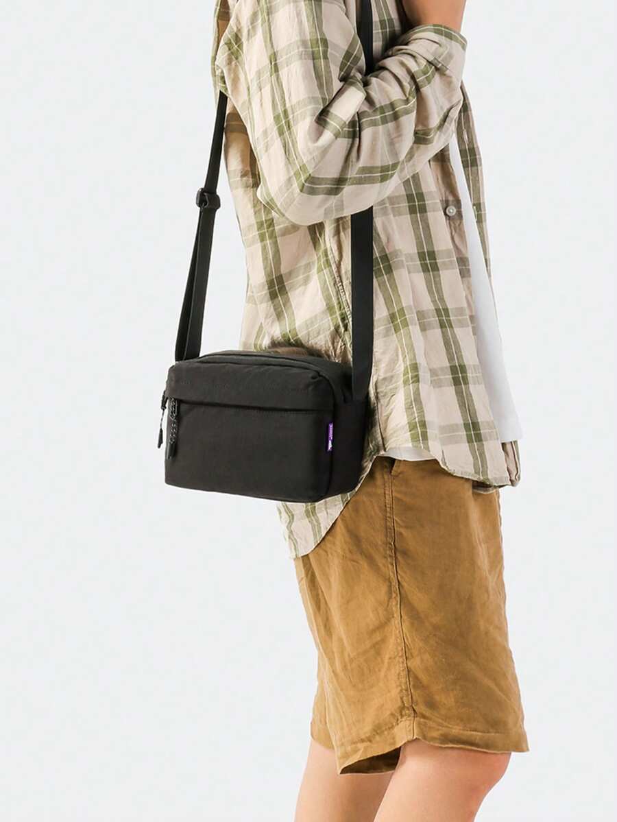 1pc Men's Casual Shoulder Bag, Solid Color Minimalist Sports Messenger Bag Festival - Black - View 1