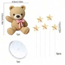 5 pezzi/7 pezzi Decorazione per torta con orsetti marroni chiari e scuri, fiocchi e stelle dorate per baby shower, compleanno e decorazione torta