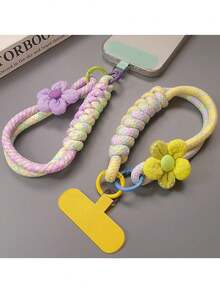 Cordón para teléfono con diseño floral, cuerda trenzada corta para muñeca, durable y adecuado para exteriores, viajes y senderismo en verano