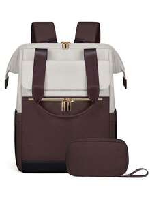 Minimalist Women's Laptop Backpack With Large Capacity, Colorblock Design, Suitable For Travel And Commute - Multicolor - View 16