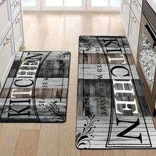2pcs Heavy-Duty Kitchen Floor Mats - Non-Slip Bathroom, Laundry, Hallway Mats - Quick-Dry & Oil Absorbent - Washable Modern Farmhouse, Contemporary Decor - Gray Wood Plank Design (2pcs), Kitchen Mats Floor, Hightraffic Areas, Rustic Charm, Durable Construction, Practical Homeowners, Bathroom, Farmhouse Style, Polyester Material, Antislip, Busy Households - 黑色 - 查看 3