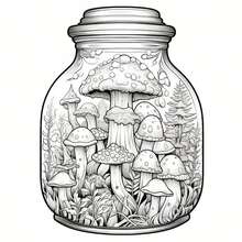 1pc Enchanted Forest In A Jar Adult Coloring Book - Vibrant Fairy Tale Scene With Mushrooms, Butterflies, And A Whimsical House - Ideal For Birthday, Christmas, Halloween, And Party Gifts, Party Coloring Book | Whimsical Illustration | Detailed Coloring - Multicolor - View 6