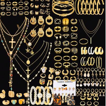 86 chiếc/58 chiếc/68 chiếc/39 chiếc/35 chiếc Bộ trang sức mặt dây chuyền hình trái tim hoa bướm đính ngọc trai giả nhiều yếu tố cổ điển thanh lịch thời trang phong cách đồng xu kim loại phù hợp cho nữ ngày lễ tiệc cưới sinh nhật giáng sinh halloween ngày lễ tình nhân quà tặng năm mới, trang sức hiệu quả về chi phí