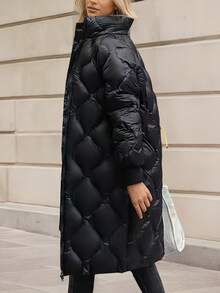 2025 New Women's Padded Coat, Loose Mid-Length Thick Padded Coat, - Black - View 4
