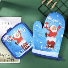 1 set de mănuși izolate pentru copt de Crăciun, set de mănuși pentru cuptorul cu microunde de Crăciun, esențiale pentru casă și bucătărie, cel mai bun cadou pentru tema de Crăciun și Anul Nou