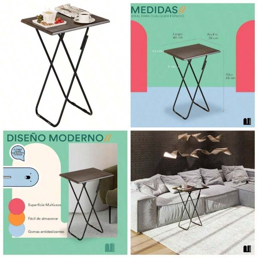 Mesa Auxiliar Plegable Multiusos para Recamara, Sala, Camping y ms de Madera MDF de 48x 37. Desayunador o Mesa para Laptop Otami con Altura de 64. Mesa para TV Caf - inicial - Ver 1