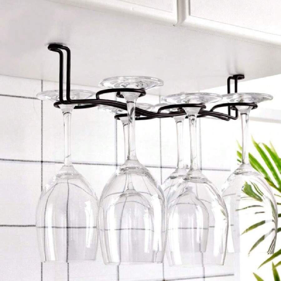 Estantes para Vino montados en la Pared Colgante de Hierro 6 Botellas Estante para Copa de Vino Soporte de Vidrio Organizador de Estante de exhibición,22352279 - Multicolor - Ver 1