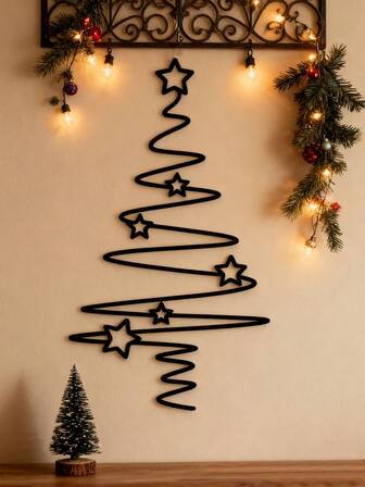 1 Piece Of Black Metal Christmas Tree Wall Decoration (Also A Christmas Iron Art Decoration). It Is Suitable For Both Indoor And Outdoor Decoration, And Is Also Perfect For Festivals Like Christmas, Halloween, Easter, And Thanksgiving. As An Exquisite Christmas Decor And Home Decoration Piece, It Is Also An Ideal Choice For Room Decoration.