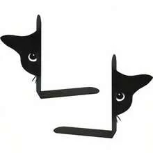 2pcs Cute Cat Bookend, Thickened Metal Desk Bookshelf With Peeping Cat Pattern, L-Shaped Book Stand For Stationery & Books
