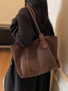 Túi xách da lộn cao cấp, túi đeo vai cổ điển thời trang, túi xách công sở màu trơn giản dị với dung tích lớn, túi đeo vai đa chức năng có khóa kéo, có thể gập lại, chất liệu da lộn bền chắc, thích hợp làm quà tặng, mua sắm, hẹn hò, công tác, du lịch và các dịp khác. - Cà phê nâu - Xem 5