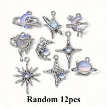 6/12/24/36 pezzi Ciondoli in lega a forma di croce, luna e stella con gemme incastonate dall'effetto arcobaleno - Decorazioni celesti adatte per la creazione di gioielli fai-da-te, collane, bracciali, portachiavi - Forniture artigianali e regali durevoli per artigiani, gioielli a tema luna