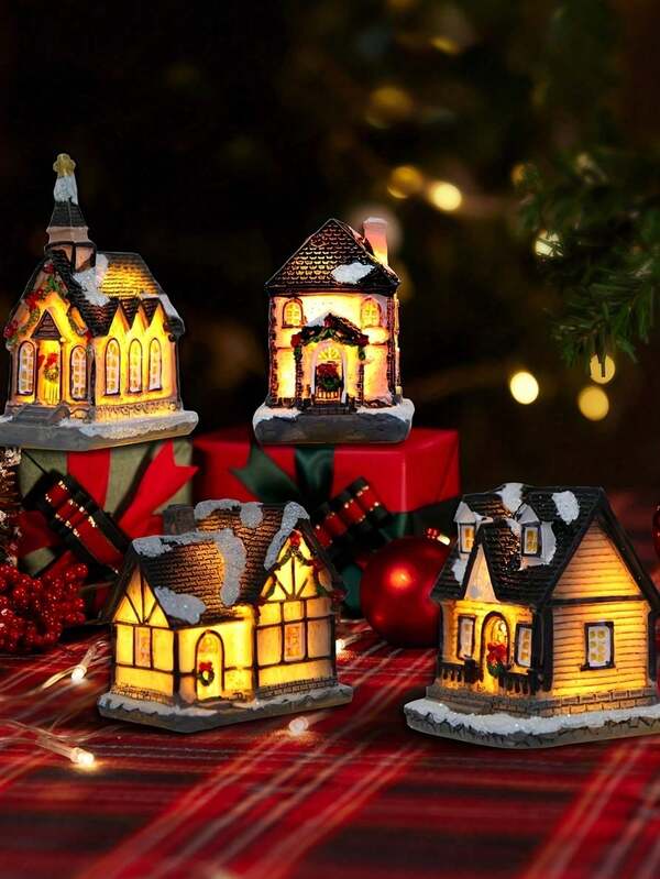 1 件圣诞村套装，LED 灯饰圣诞村房屋小雕像，用于圣诞树装饰，复古圣诞村系列，用于圣诞节家居装饰