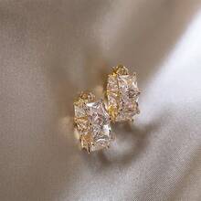 1 Pair Square Green Synthetic Zirconia Women's Hoop Earrings, Suitable For Christmas, Valentine's Day, Parties, Daily Wear, All Seasons