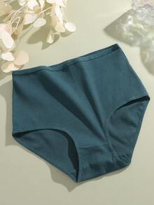 FINETOO 6pcs Pure Cotton High Waist Solid Color Ribbed Briefs, Plus Size Women's Underwear, Suitable For All Seasons - Multicolor - View 6