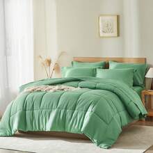 VOLTITO LEAF STORY 3pcs Ultra Soft Microfiber Comforter Sets, Queen Size Quilts Bedding Set With Pillow Shams, King Size Lightweight Quilts All Sizes, Soft Bed Coverlets For All Seasons, Modern Style Mattress, Squares Pattern Blankets - màu xanh lá - Xem 6
